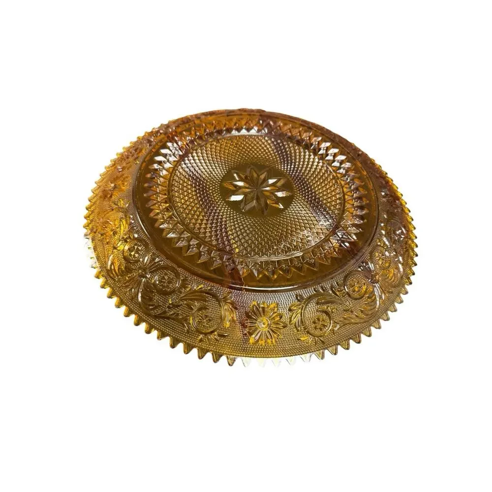 Amber Tiara Pattern Divided Indiana Sandwich Glass Fall Serving Platter 12